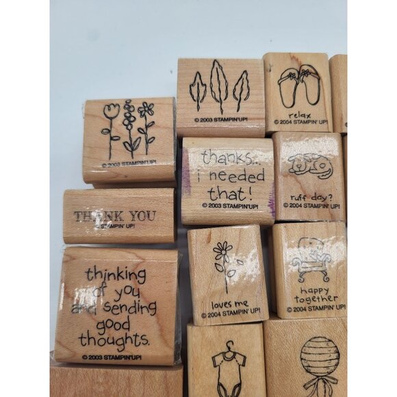 Stampin' Up! Lot of 23 Wood Mounted Rubber Stamps Love Notes, Baby, Thanks. Misc - Picture 4 of 8
